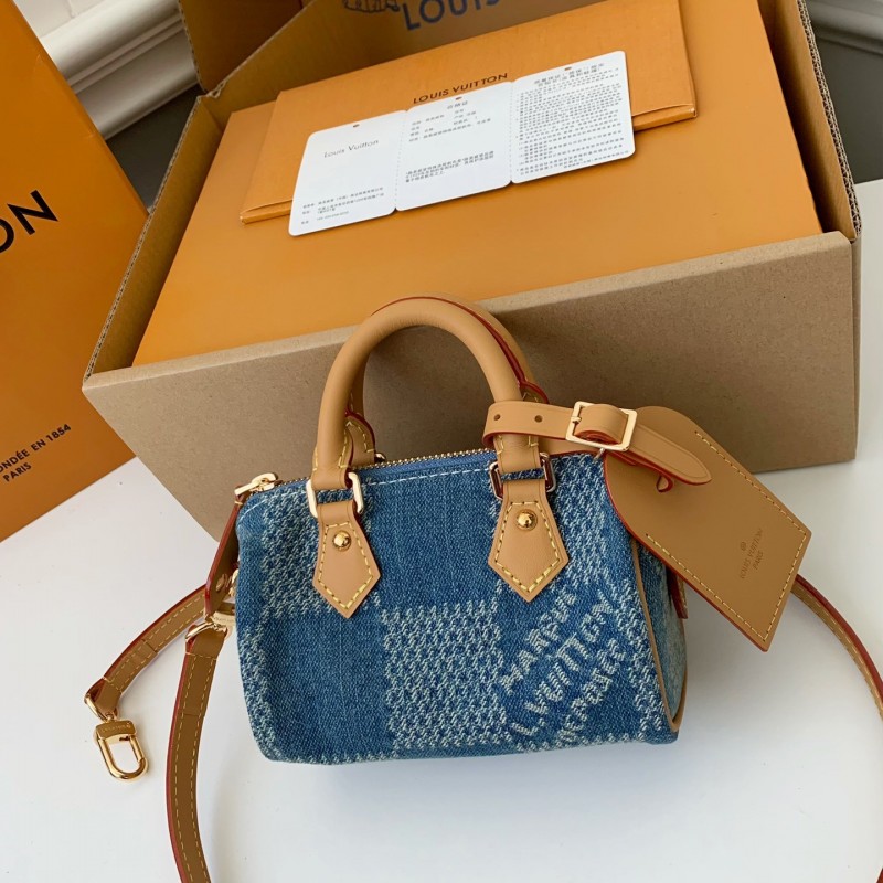 L0*is V*t0n The new SPEEDY 18bandouli ère tannin denim handbag  N40682  Size：18*12*10cm