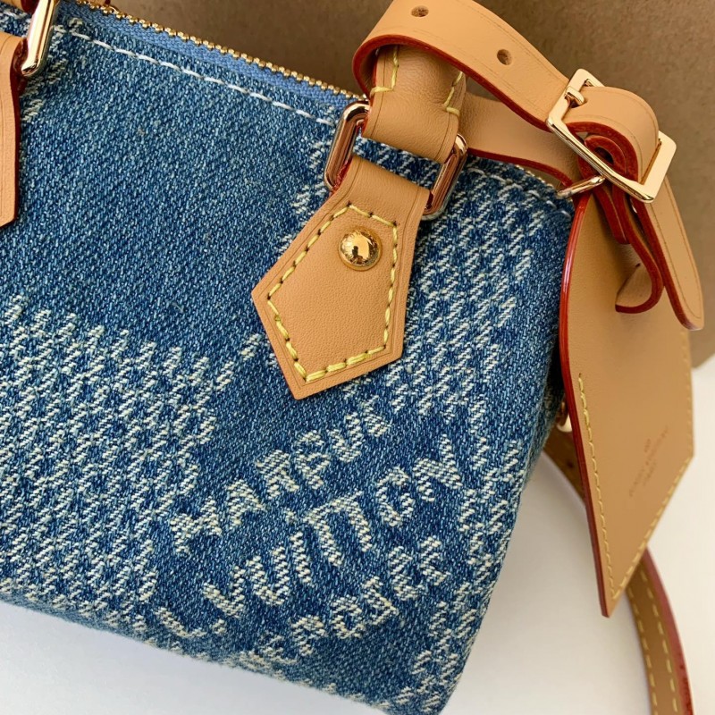 L0*is V*t0n The new SPEEDY 18bandouli ère tannin denim handbag  N40682  Size：18*12*10cm