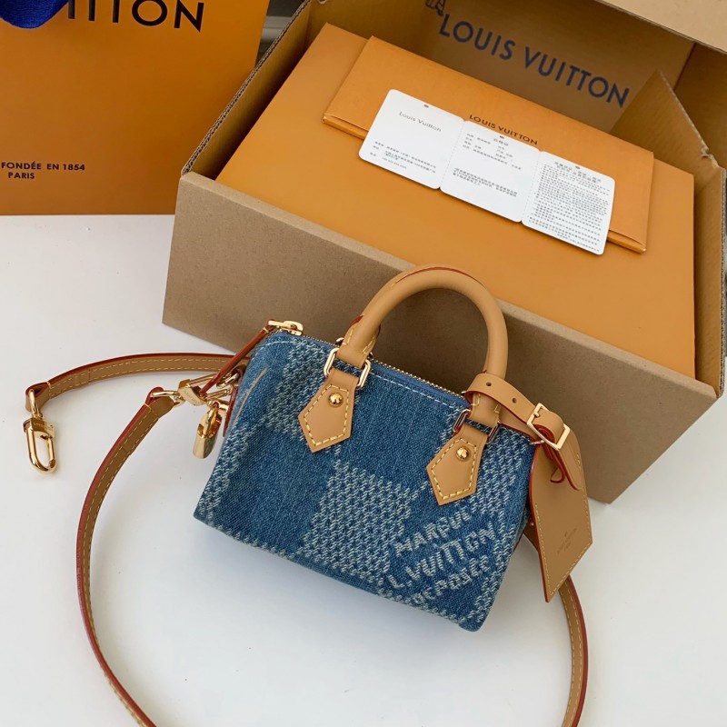 L0*is V*t0n The new SPEEDY 18bandouli ère tannin denim handbag  N40682  Size：18*12*10cm