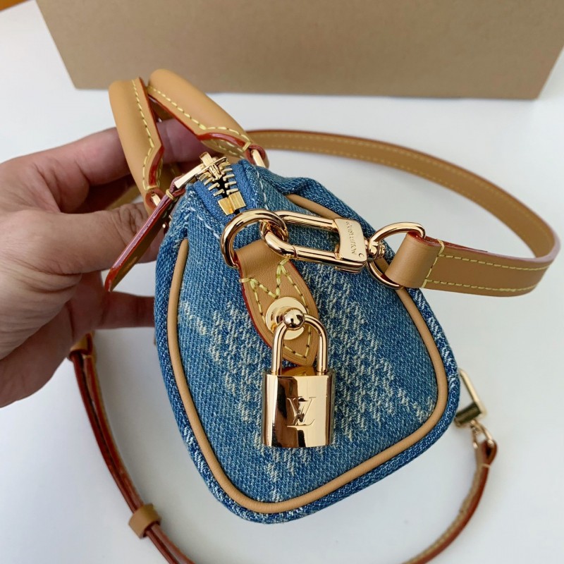 L0*is V*t0n The new SPEEDY 18bandouli ère tannin denim handbag  N40682  Size：18*12*10cm