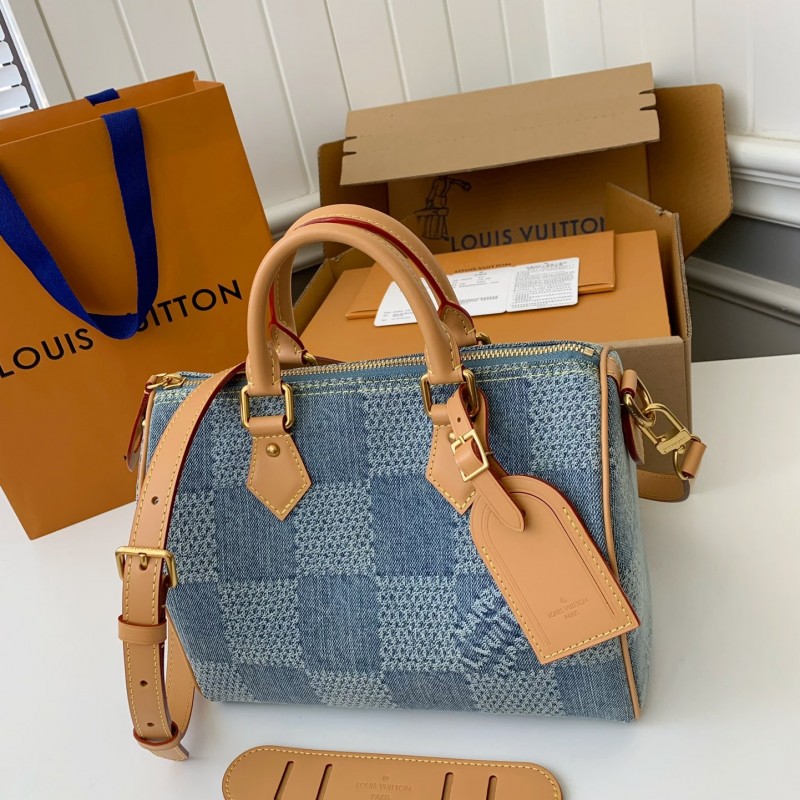 L0*is V*t0n The new SPEEDY 25bandouli ère tannin denim handbag  N40700  Size：25*15*15cm