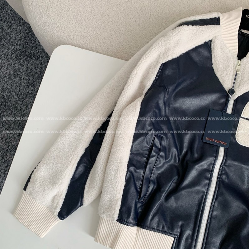 L0*is V*t0n floral lettering lambskin baseball jacket