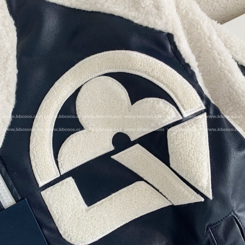 L0*is V*t0n floral lettering lambskin baseball jacket