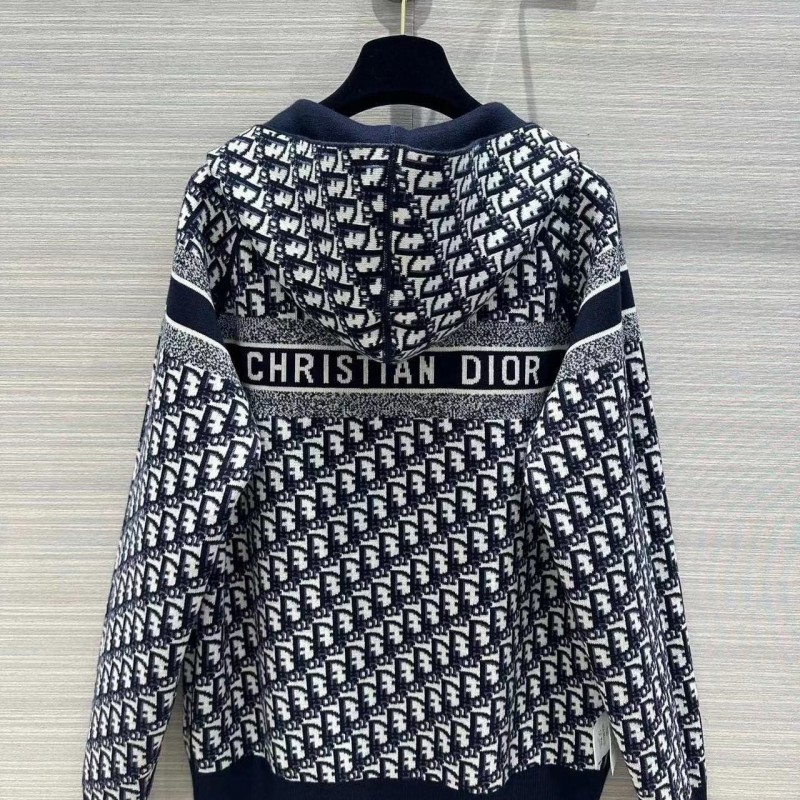 D*0r all-over jacquard reversible wool zip-up hoodie