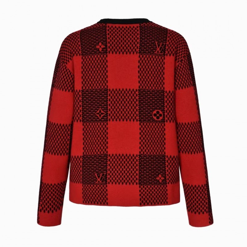 L0*is V*t0n 24fw black and red checkered jacquard crew neck sweater