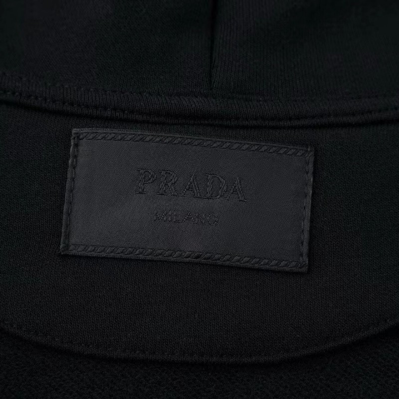 Pra*a leather label fleece hoodie