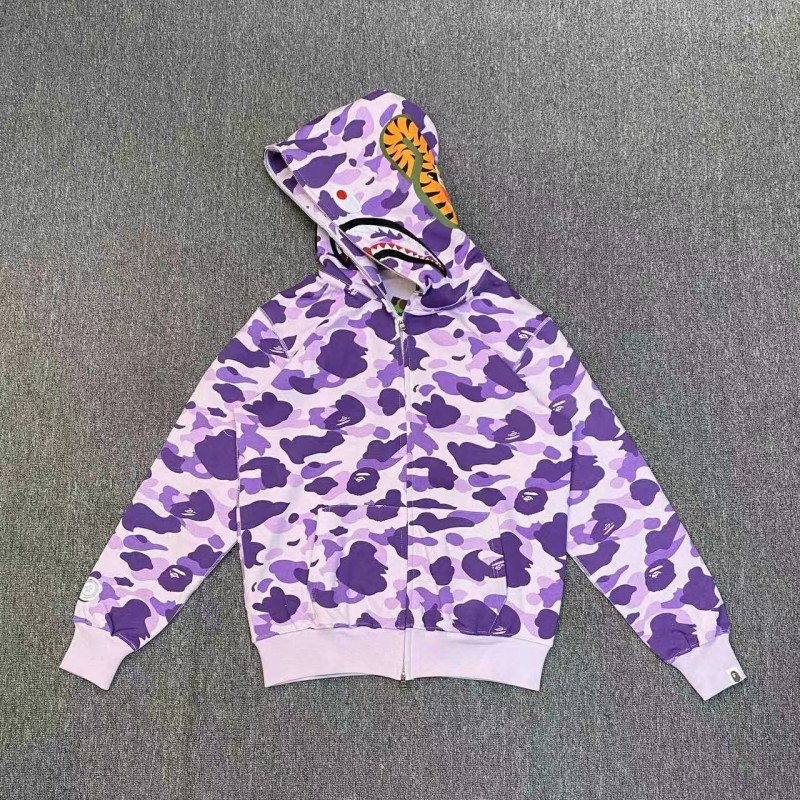 bape purple camouflage classic shark zipper sweatshirt