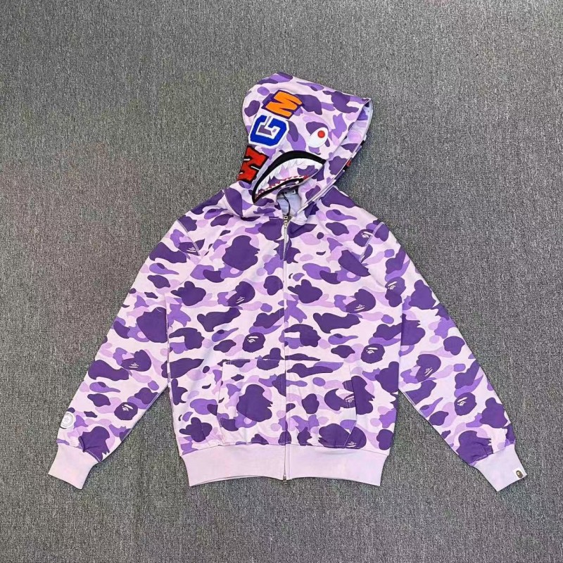 bape purple camouflage classic shark zipper sweatshirt