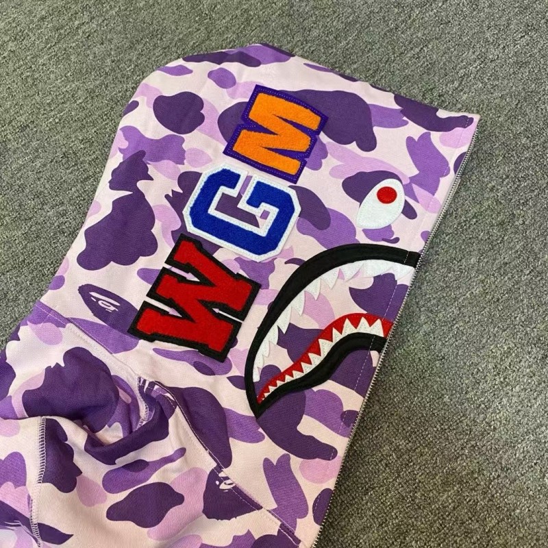 bape purple camouflage classic shark zipper sweatshirt