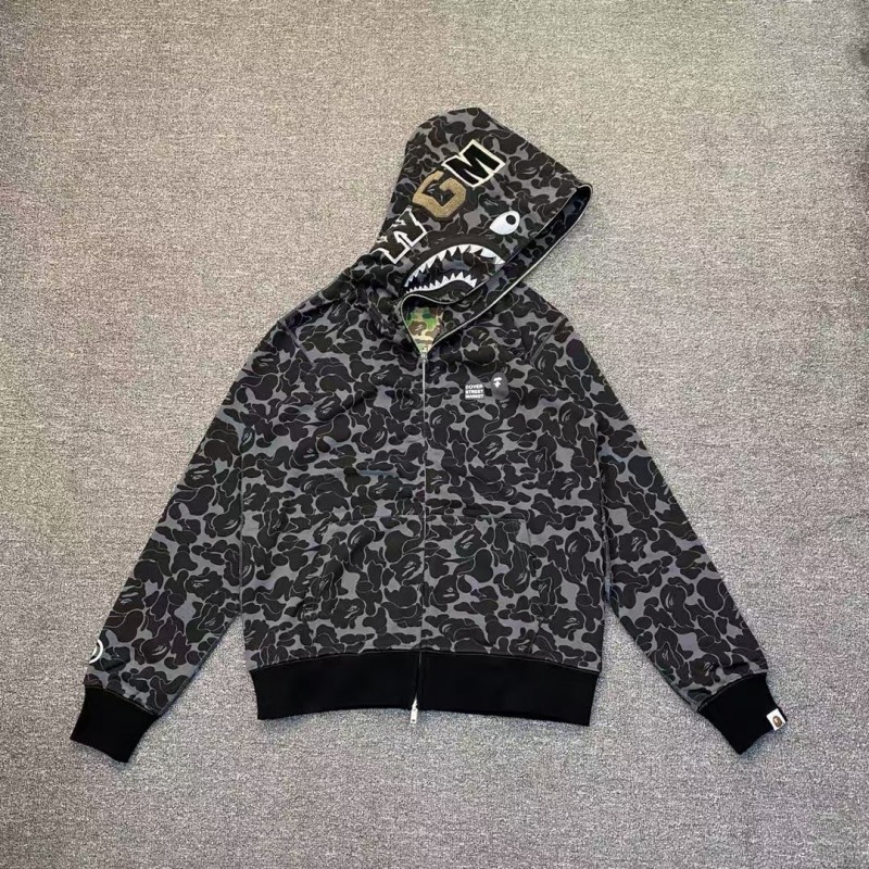 bape grey camouflage classic shark zipper sweatshirt