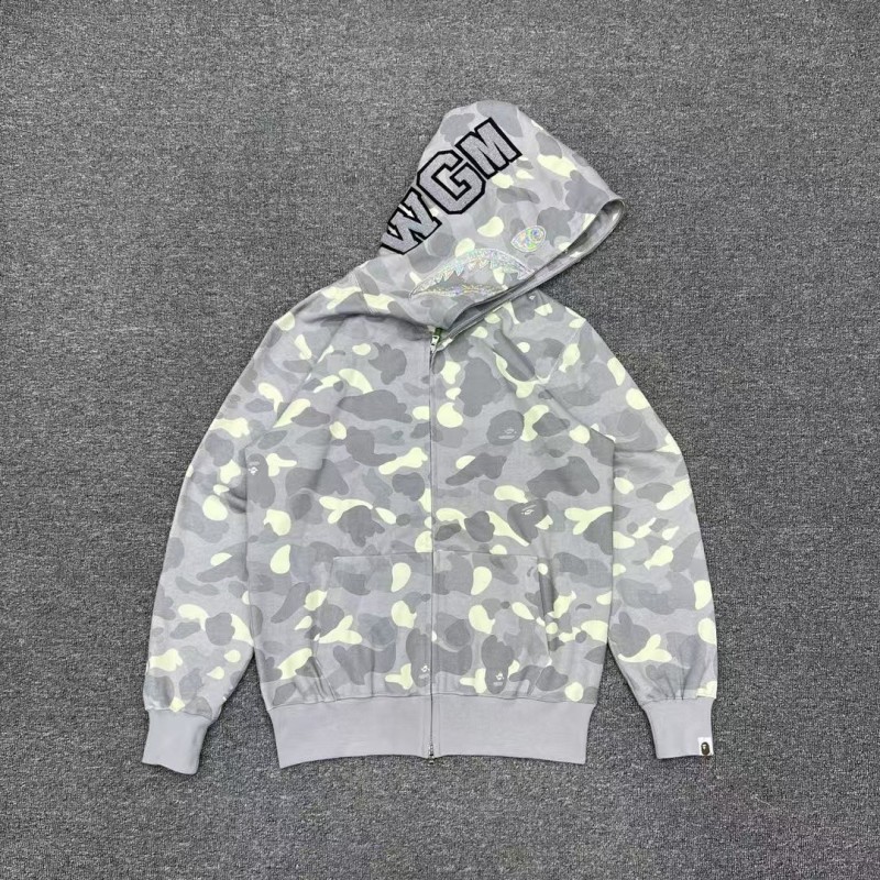 bape luminous camouflage laser shark hooded zip-up sweatshirt