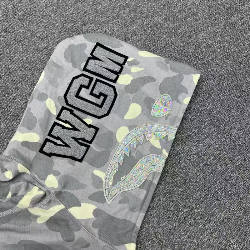 bape luminous camouflage laser shark hooded zip-up sweatshirt