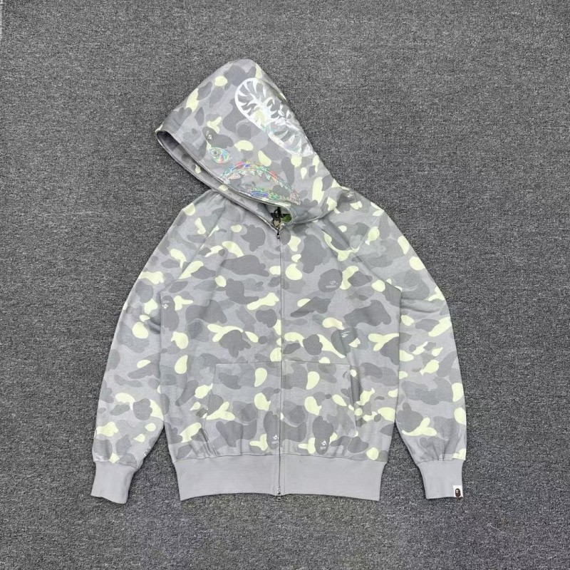 bape luminous camouflage laser shark hooded zip-up sweatshirt