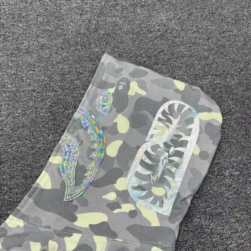 bape luminous camouflage laser shark hooded zip-up sweatshirt
