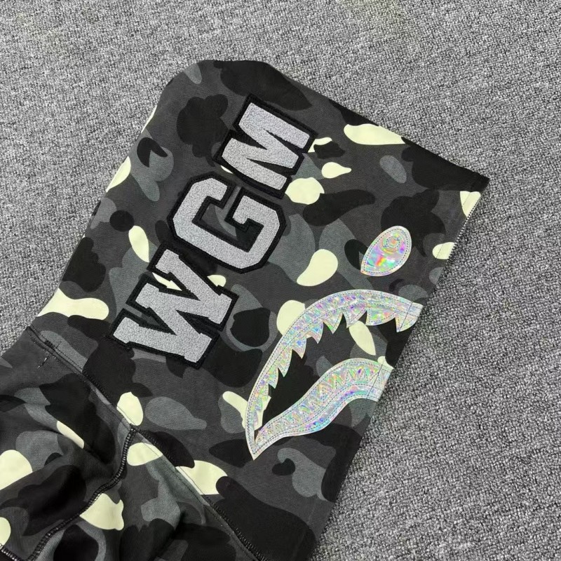 bape luminous camouflage laser shark hooded zip-up sweatshirt