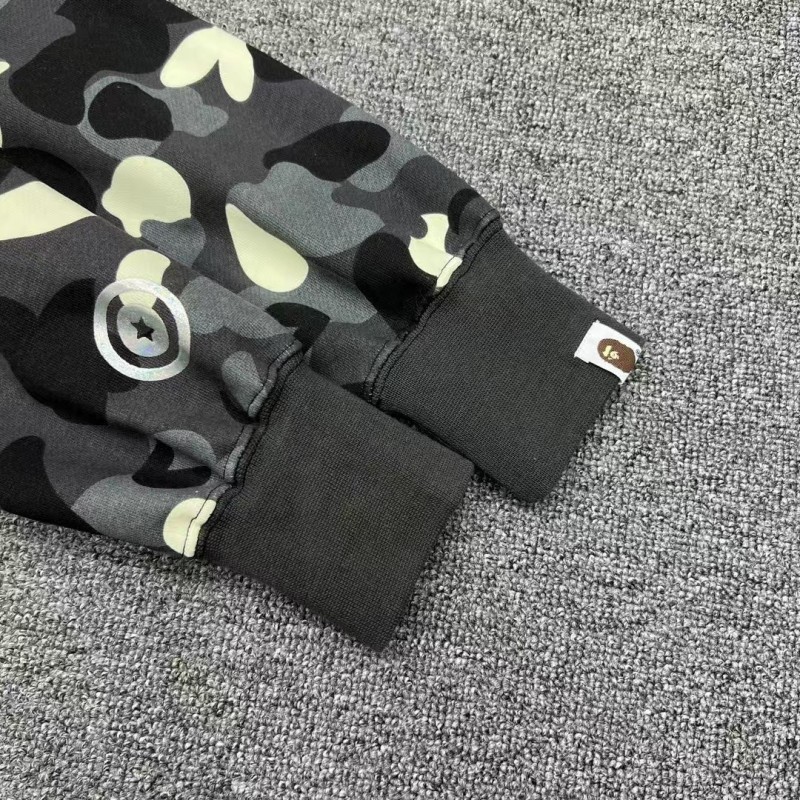 bape luminous camouflage laser shark hooded zip-up sweatshirt