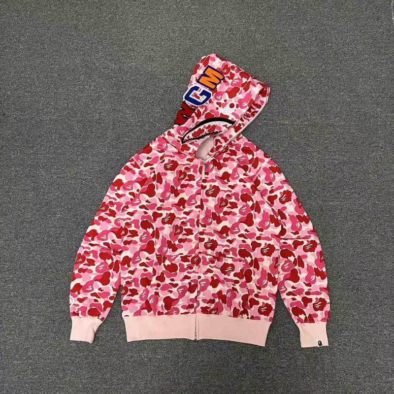 bape pink camouflage classic shark zipper sweatshirt