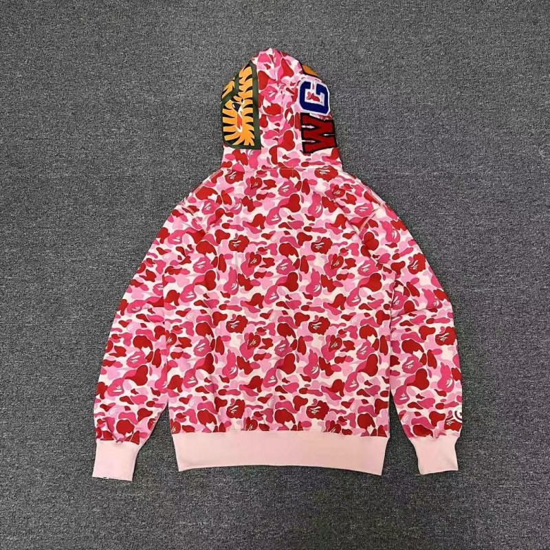 bape pink camouflage classic shark zipper sweatshirt