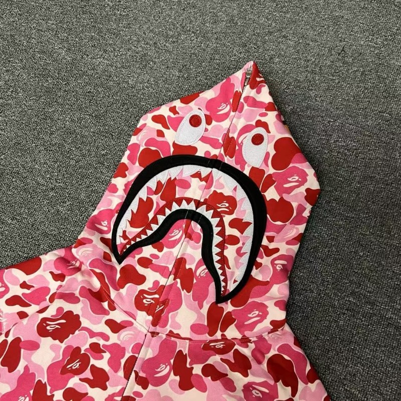 bape pink camouflage classic shark zipper sweatshirt