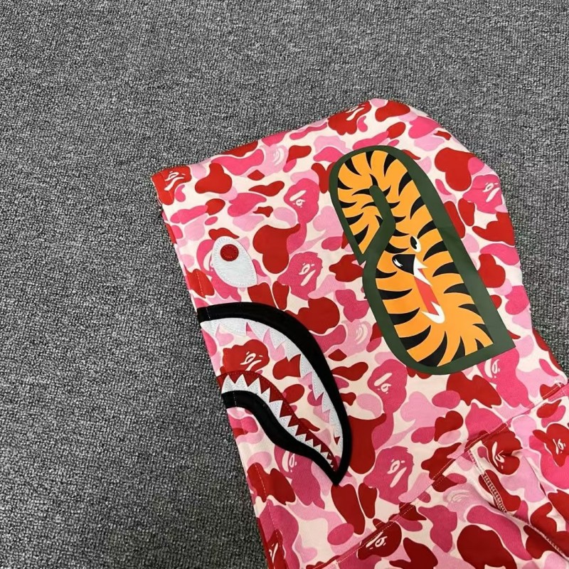 bape pink camouflage classic shark zipper sweatshirt