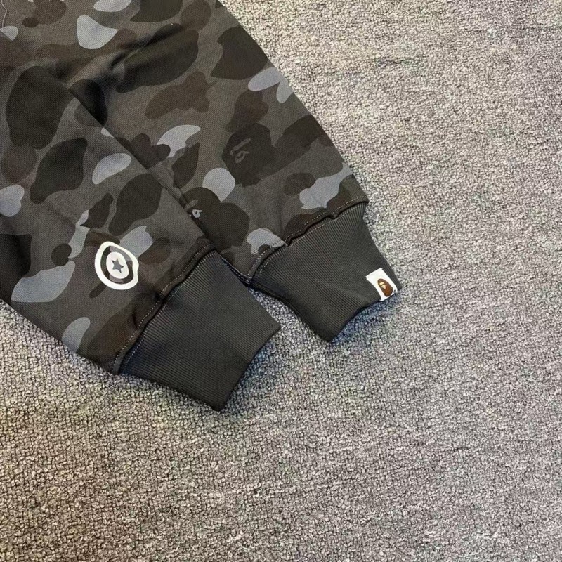 bape grey camouflage classic shark zip-up sweatshirt