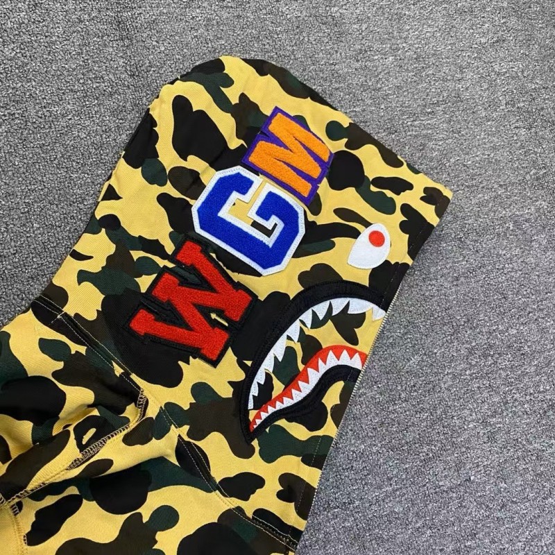 bape camouflage yellow classic shark zipper sweatshirt