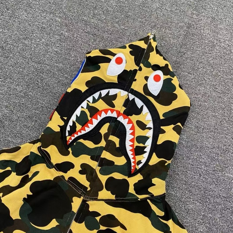 bape camouflage yellow classic shark zipper sweatshirt
