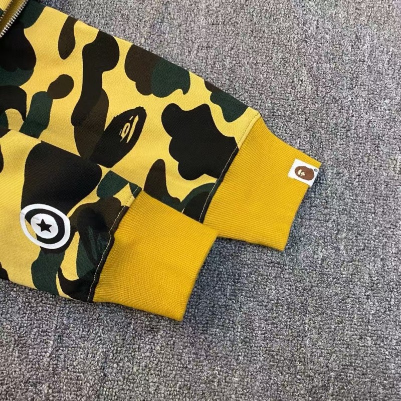bape camouflage yellow classic shark zipper sweatshirt