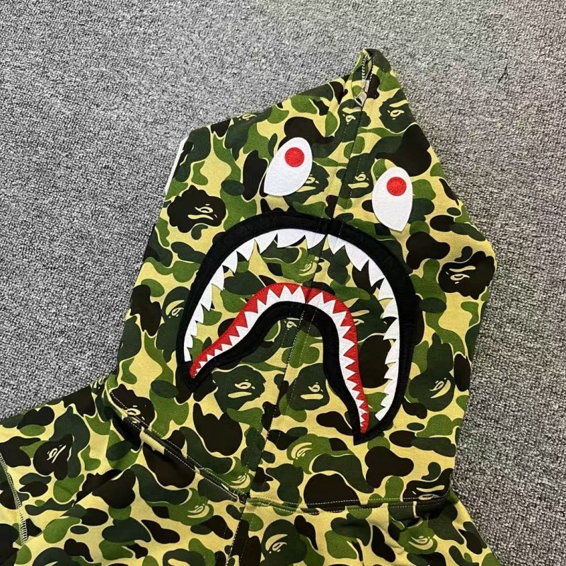 bape camouflage green classic shark zip-up sweatshirt
