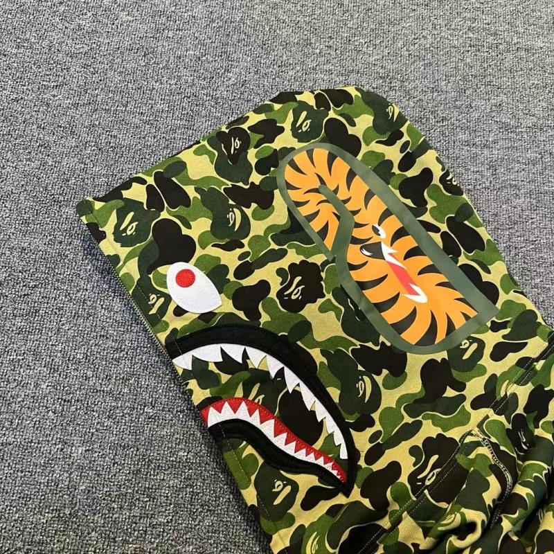 bape camouflage green classic shark zip-up sweatshirt