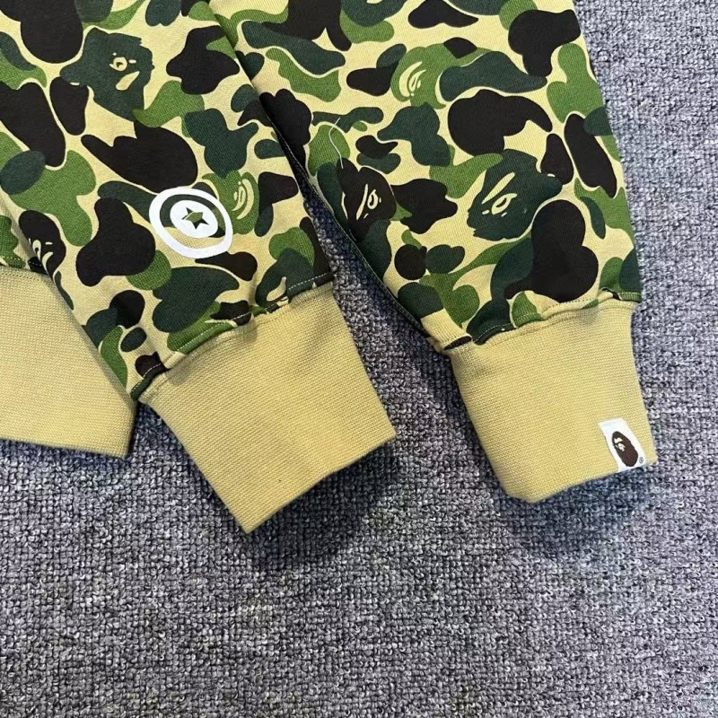 bape camouflage green classic shark zip-up sweatshirt