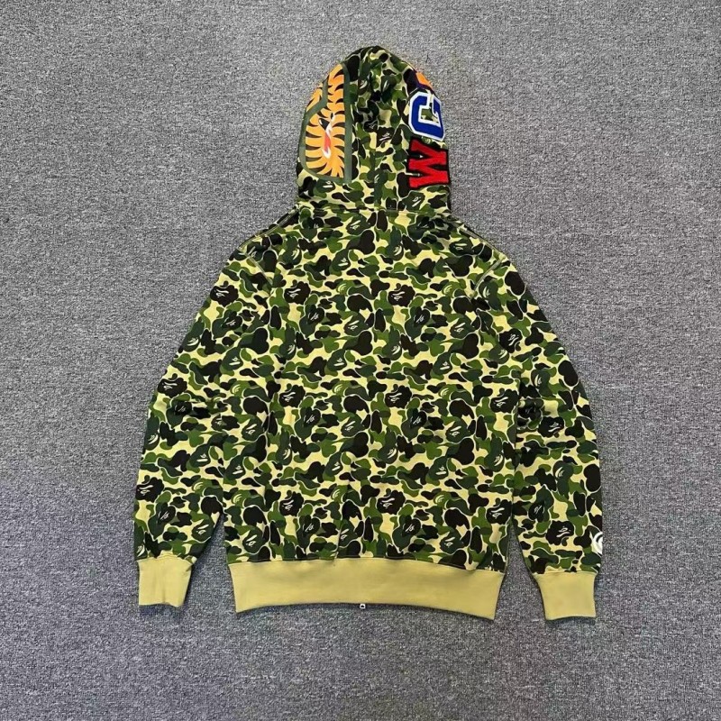 bape camouflage green classic shark zip-up sweatshirt