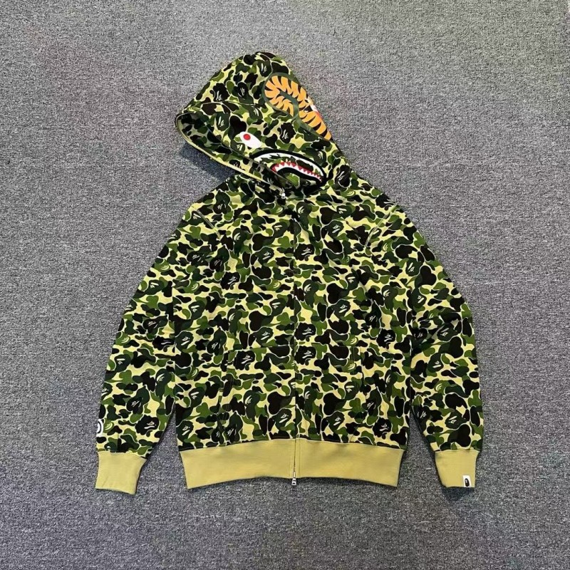 bape camouflage green classic shark zip-up sweatshirt