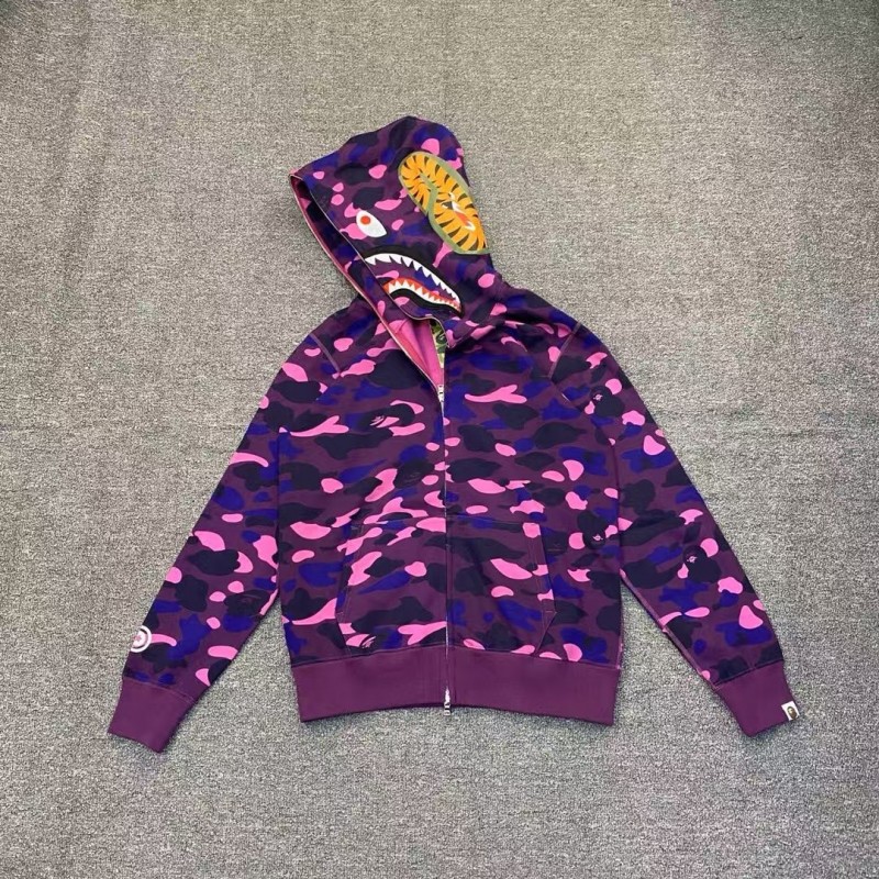 bape camouflage purple classic shark zipper sweatshirt