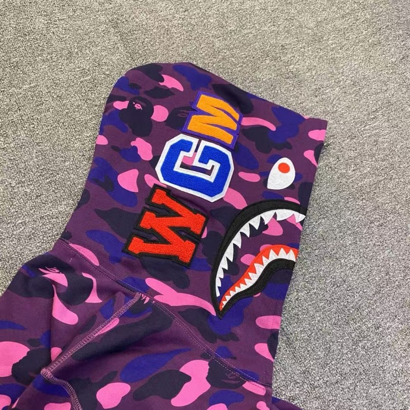bape camouflage purple classic shark zipper sweatshirt