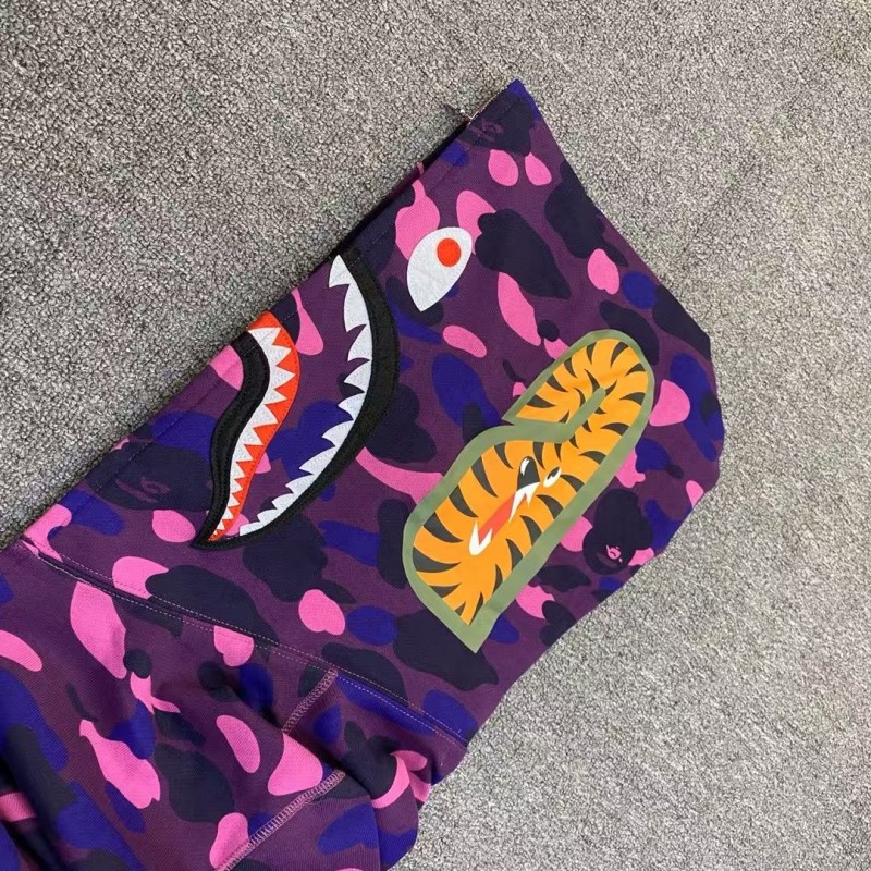 bape camouflage purple classic shark zipper sweatshirt