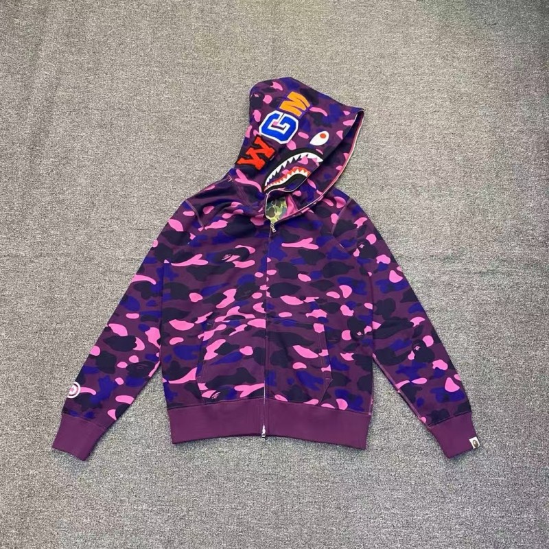 bape camouflage purple classic shark zipper sweatshirt