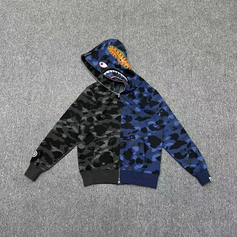 Bape shark camouflage patchwork zipper hooded sweatshirt