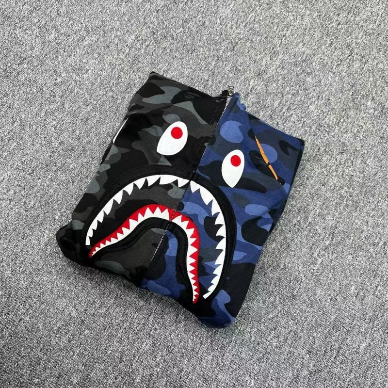 Bape shark camouflage patchwork zipper hooded sweatshirt