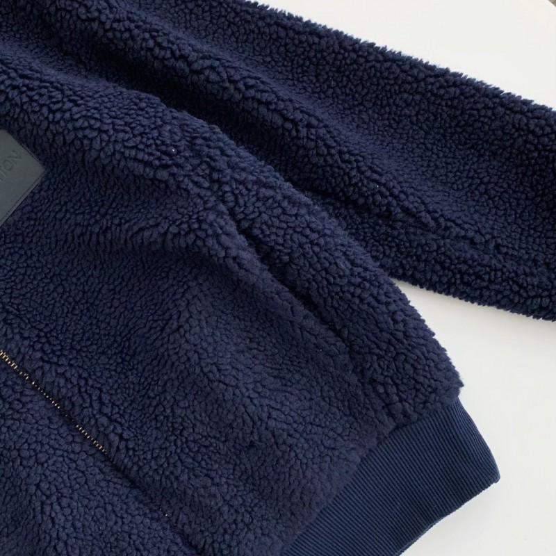 L0*is V*t0n Embossed leather patch long-sleeve fleece jacket