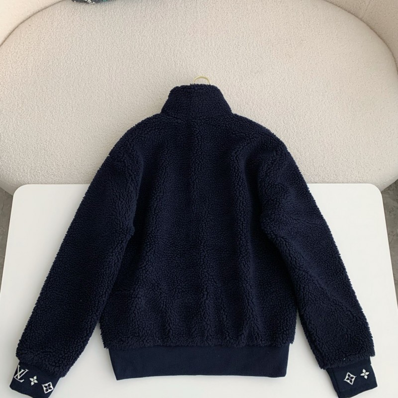 L0*is V*t0n Embossed leather patch long-sleeve fleece jacket