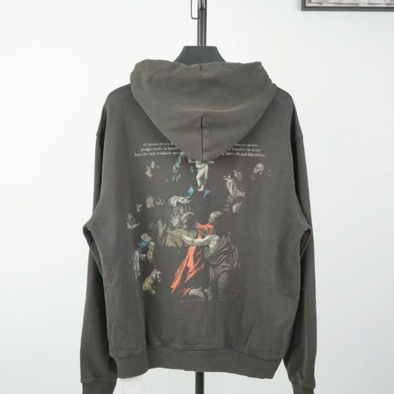 offwhite hooded sweatshirt with psalm and Madonna print on the back