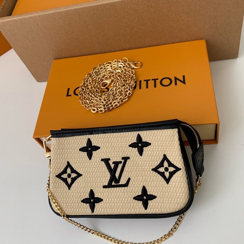 L0*is V*t0n New Lafite Cotton Embroidery MINI POCHETTE ACCESSOIRES Hand Chain Small Bag M82472