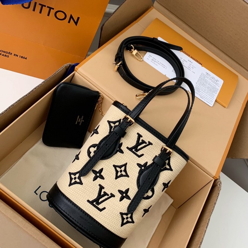 L0*is V*t0n New Lafite Cotton Embroidered NANO BUCKET Handbag M82418 Size: 13 * 17 * 9cm