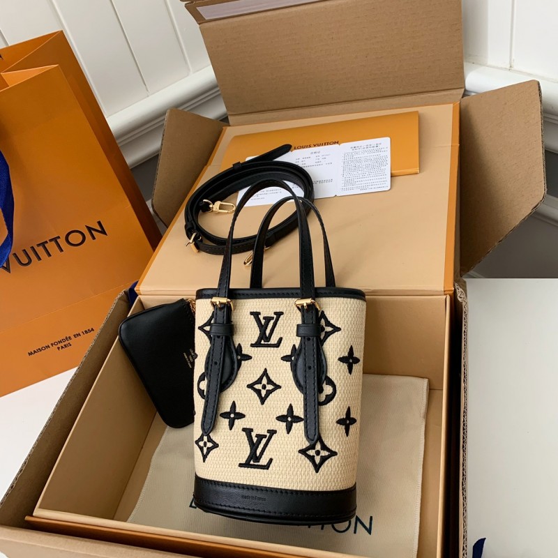 L0*is V*t0n New Lafite Cotton Embroidered NANO BUCKET Handbag M82418 Size: 13 * 17 * 9cm