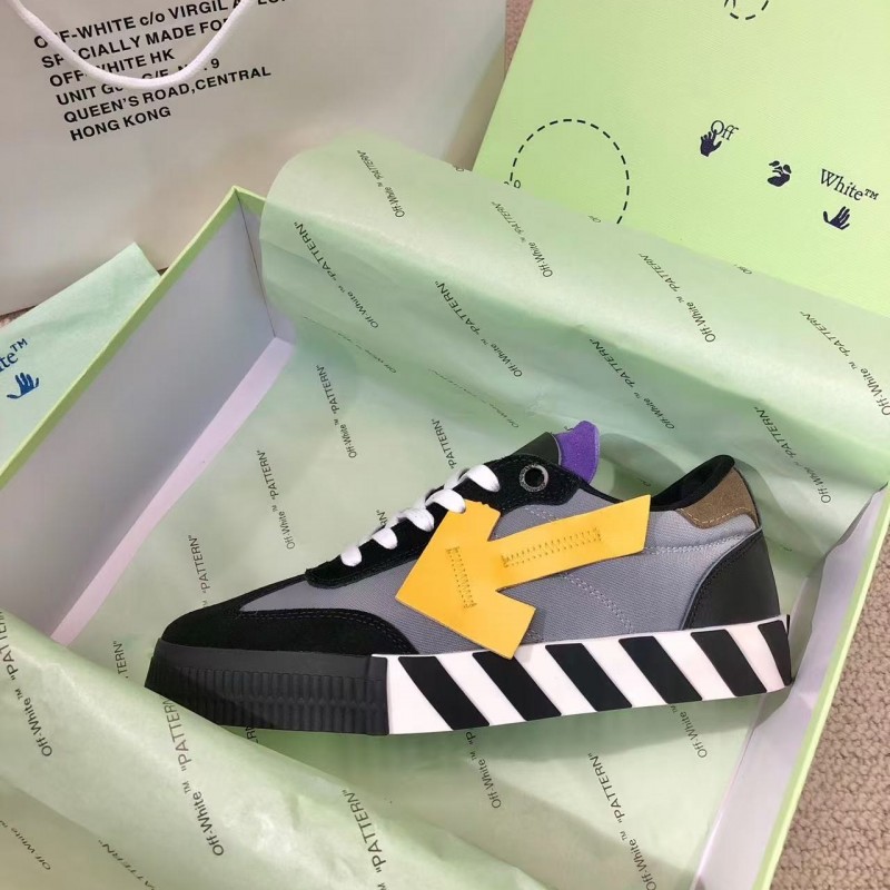 Off-White color-blocked arrows with geometric patterns, multi-color matching, sneakers