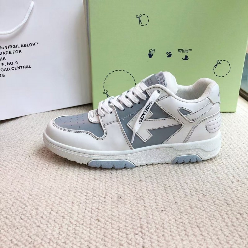 Off-White Grey Arrow Stitching Leather Sneakers