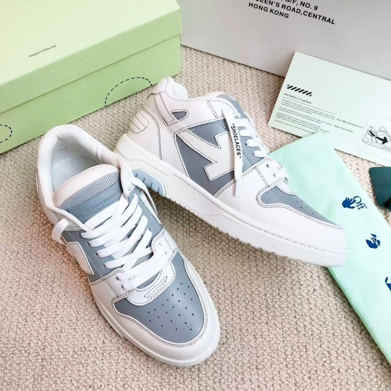 Off-White Grey Arrow Stitching Leather Sneakers