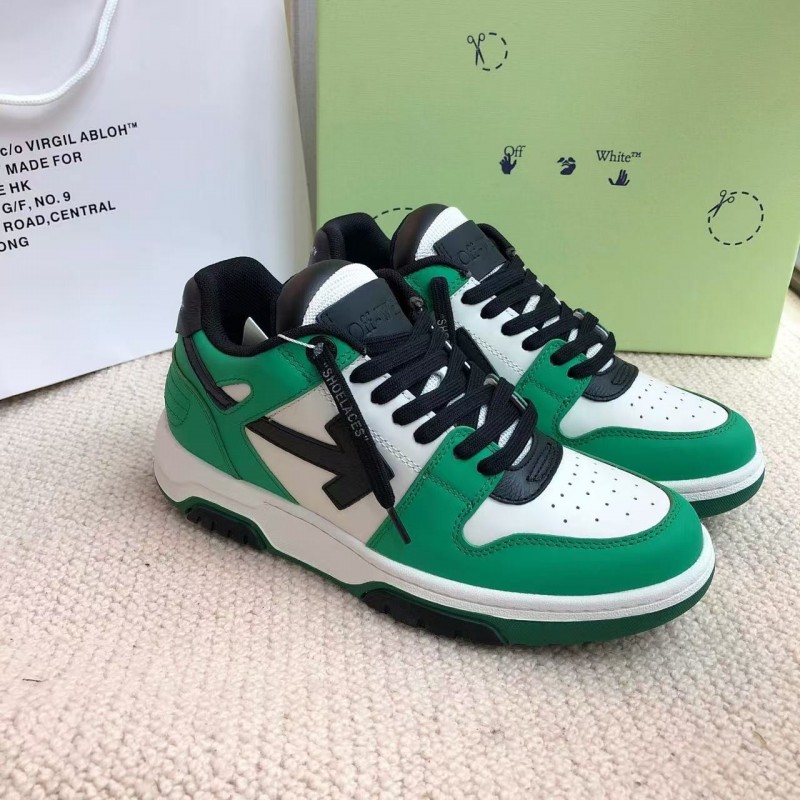 Off-White Arrow stitching green outer leather sneakers