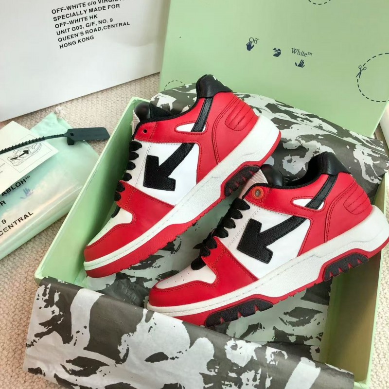 Off-White Arrow stitching red outer leather sneakers